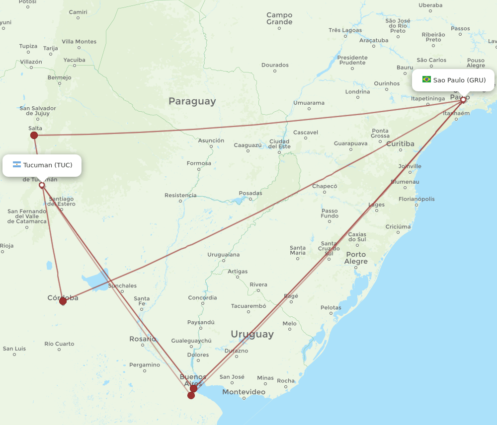 GRU-TUC flight routes