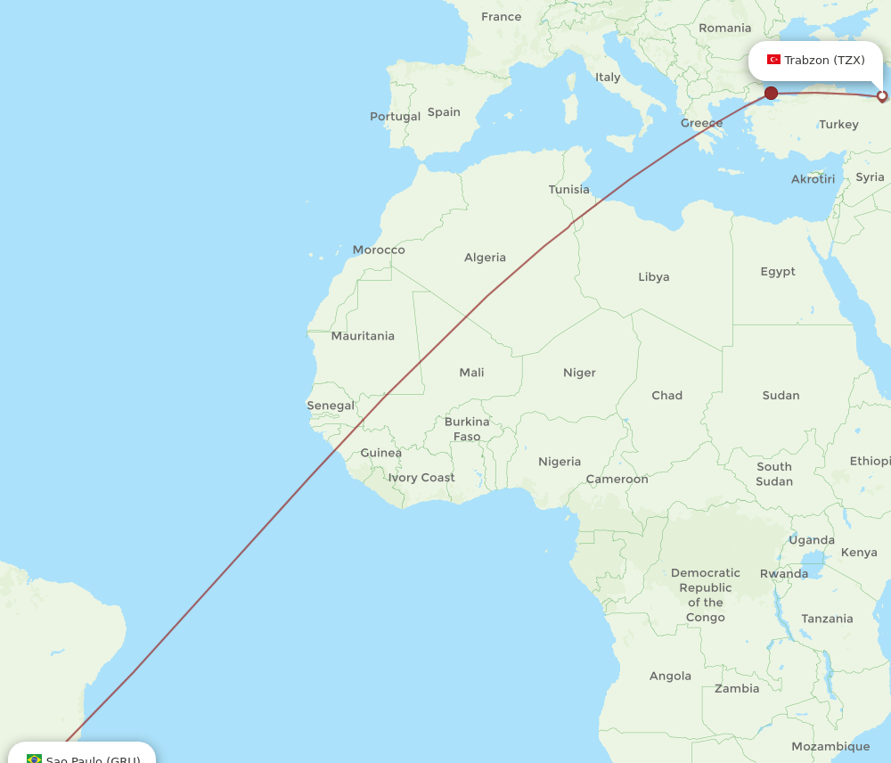 GRU-TZX flight routes