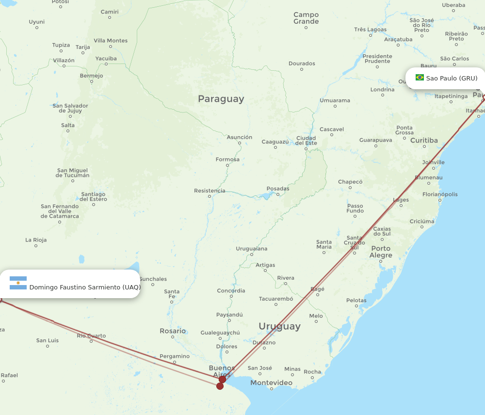 GRU to UAQ flights and routes map