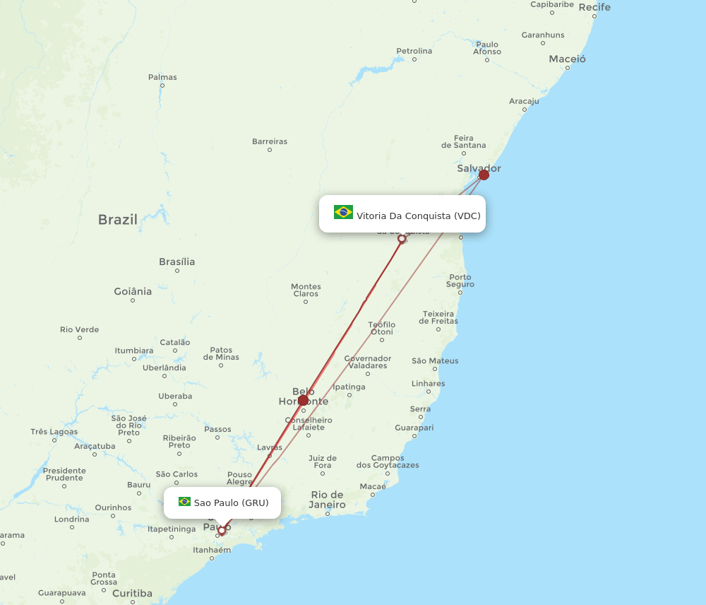 GRU to VDC flights and routes map