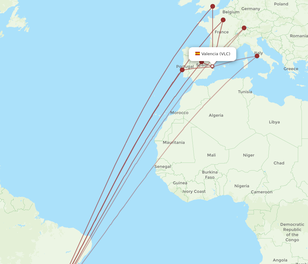 GRU to VLC flights and routes map