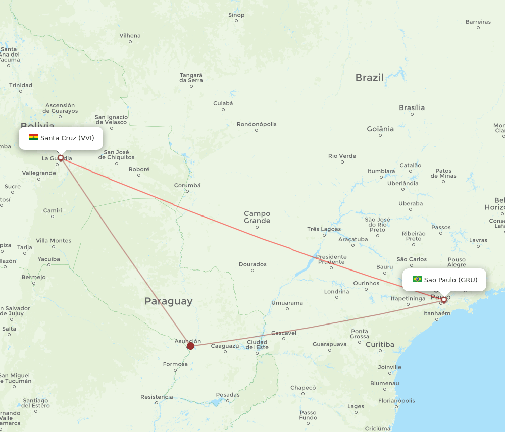 GRU to VVI flights and routes map