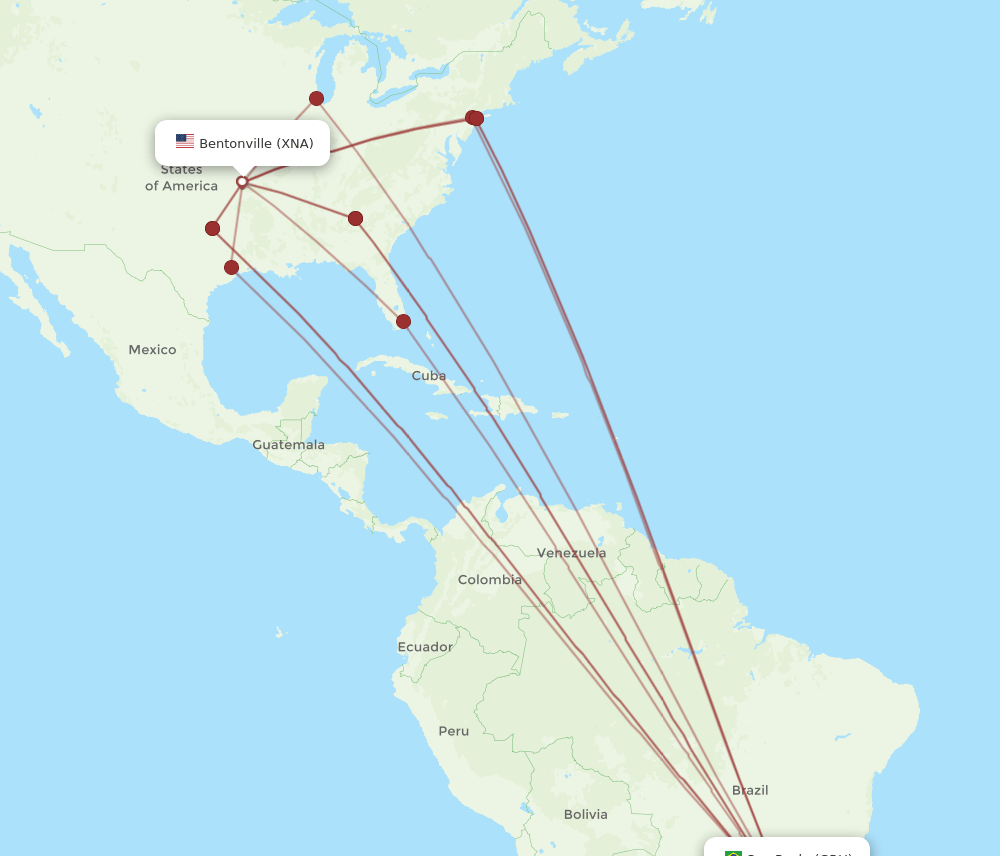 GRU-XNA flight routes
