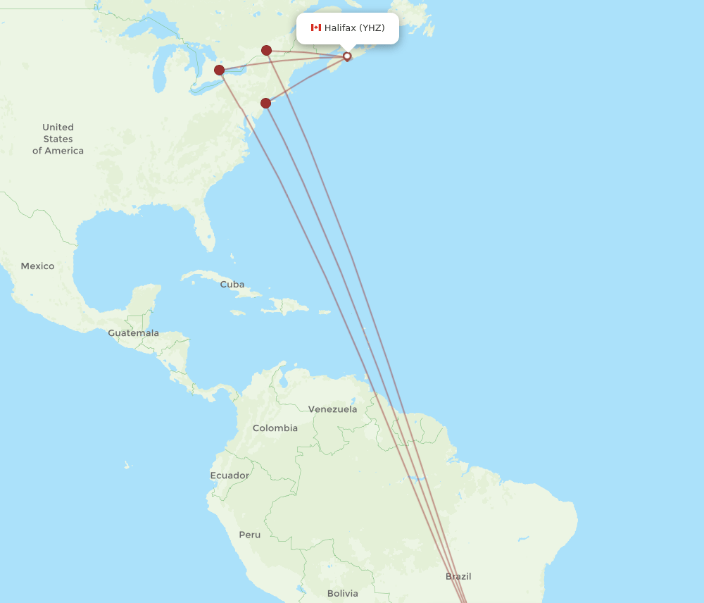 GRU to YHZ flights and routes map