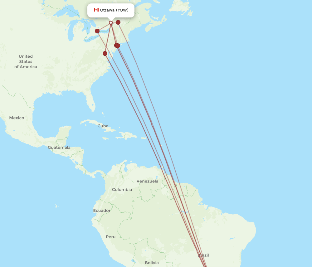 GRU to YOW flights and routes map