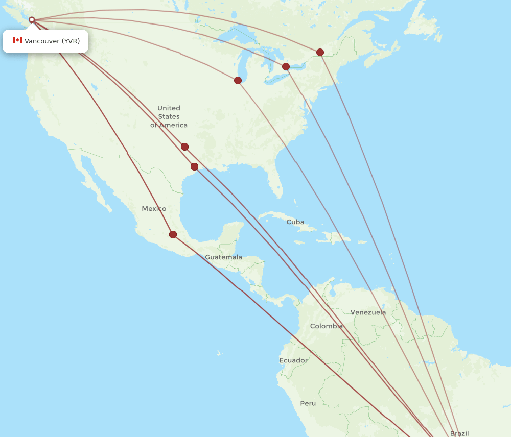 Vancouver - Sao Paulo route map and flight paths