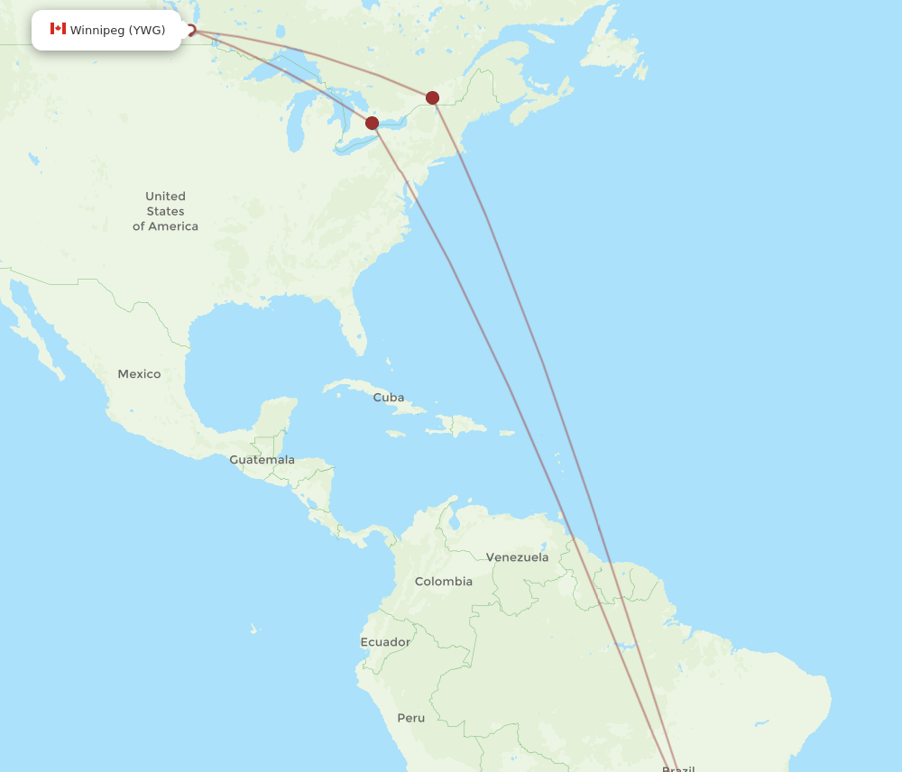Winnipeg - Sao Paulo route map and flight paths