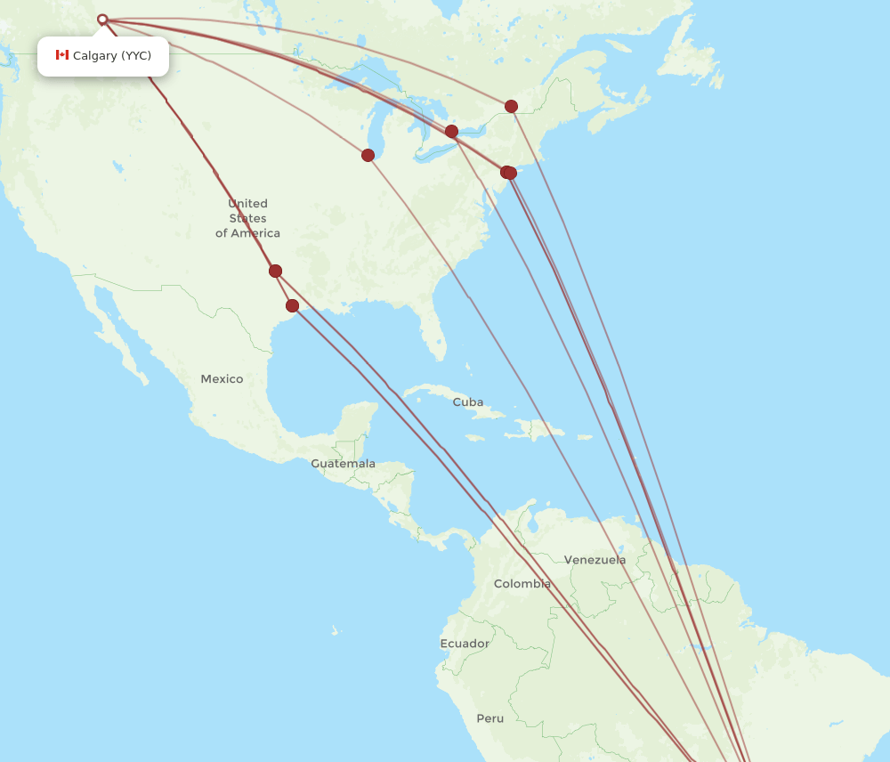 GRU to YYC flights and routes map