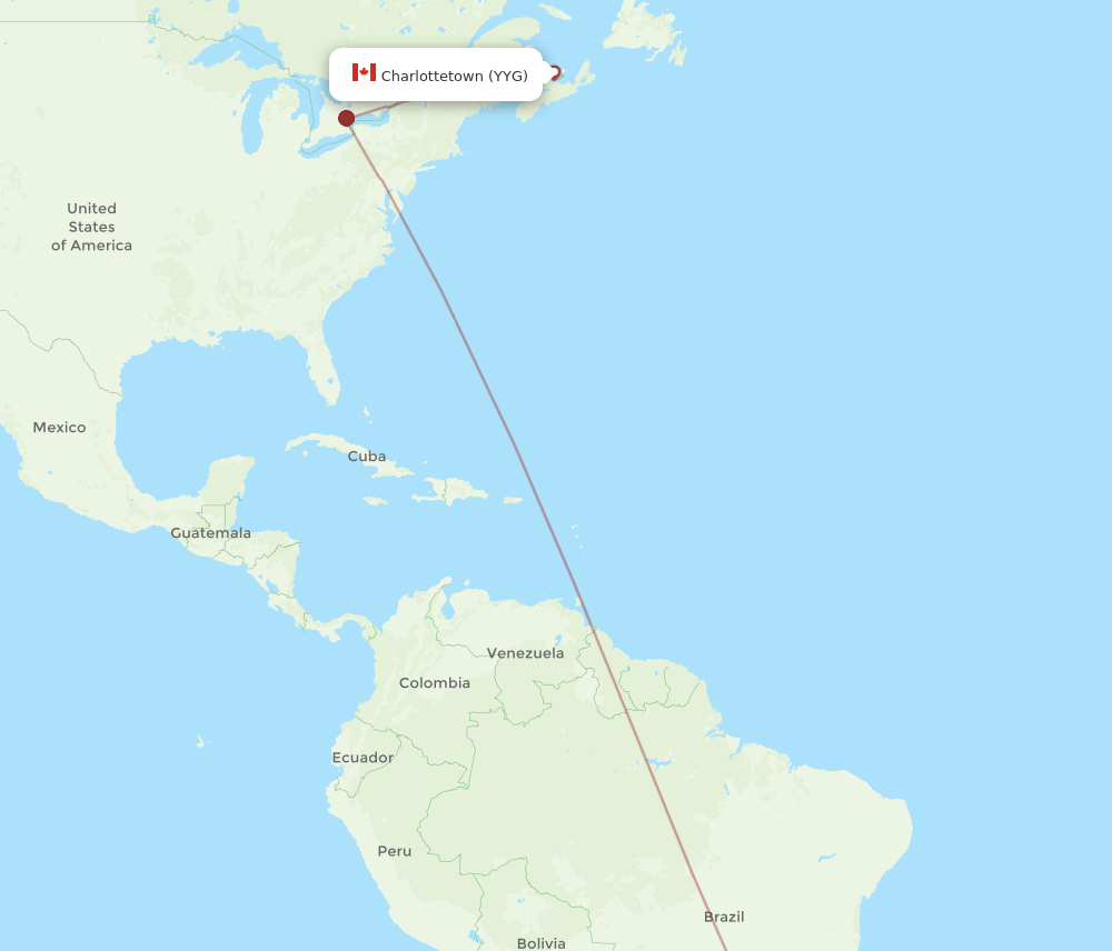 Charlottetown - Sao Paulo route map and flight paths