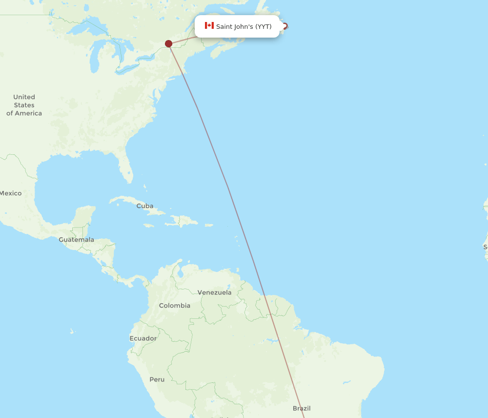 St. John's - Sao Paulo route map and flight paths