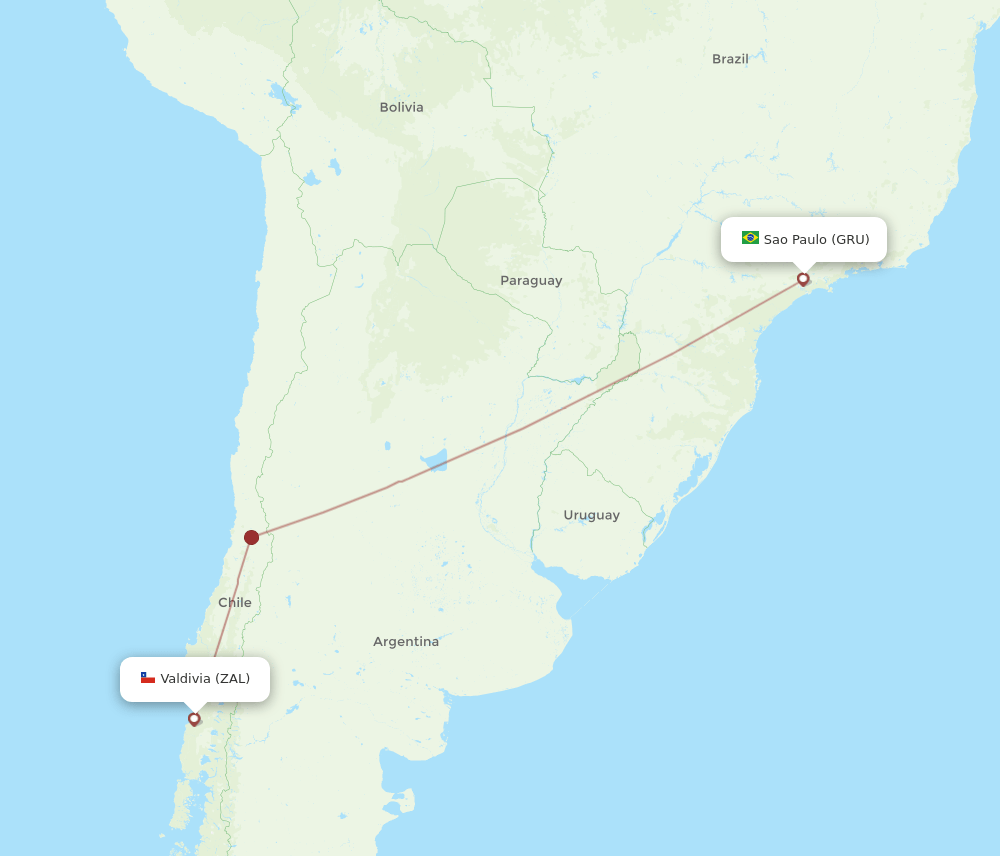 Valdivia - Sao Paulo route map and flight paths
