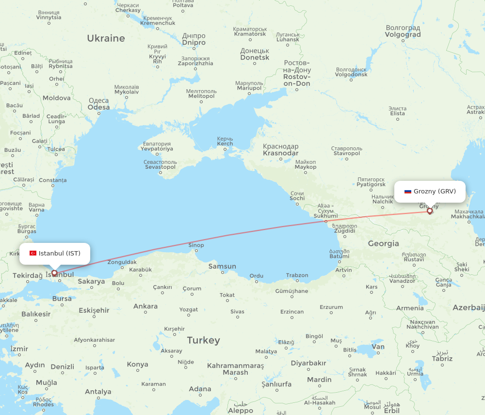 GRV to IST flights and routes map