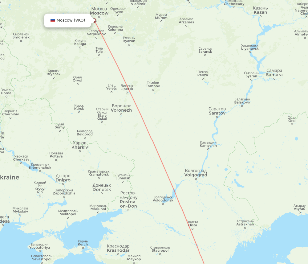 Groznyy - Moscow route map and flight paths