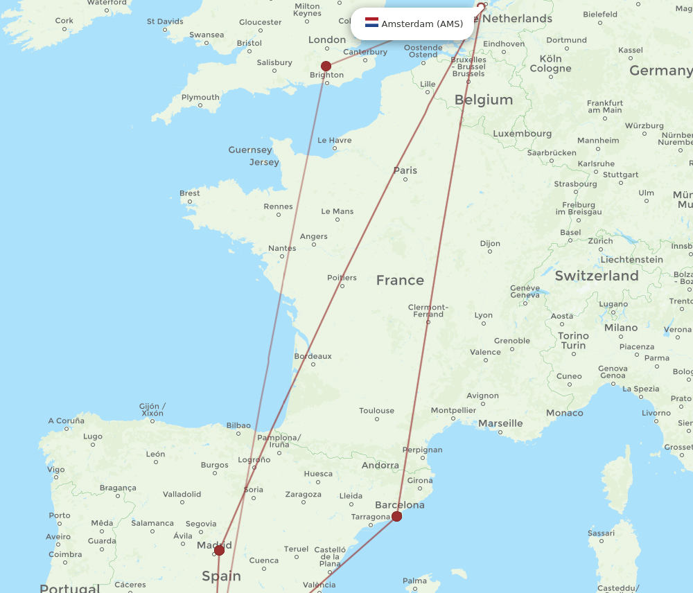 GRX-AMS flight routes