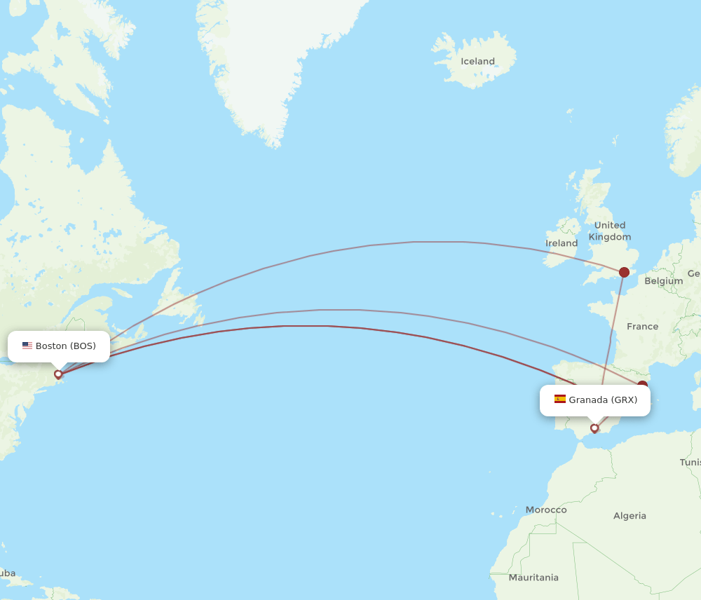 GRX-BOS flight routes