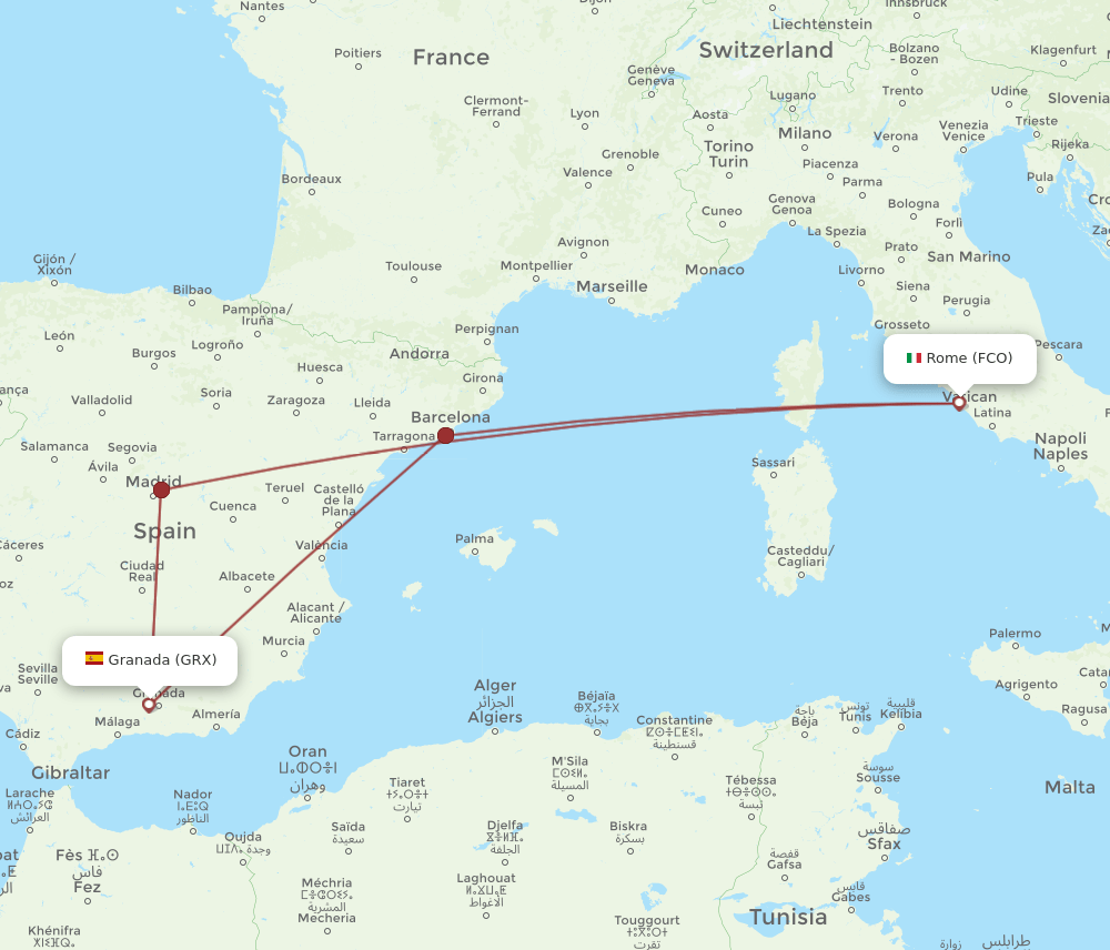 GRX-FCO flight routes