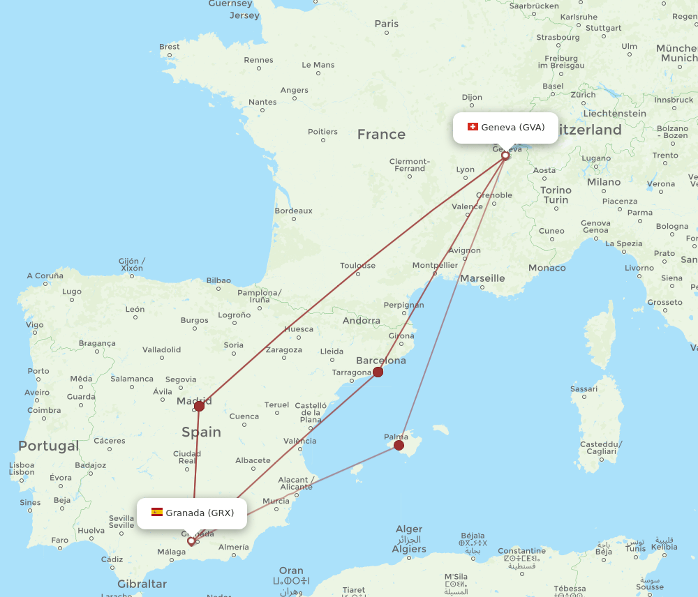 GRX to GVA flights and routes map