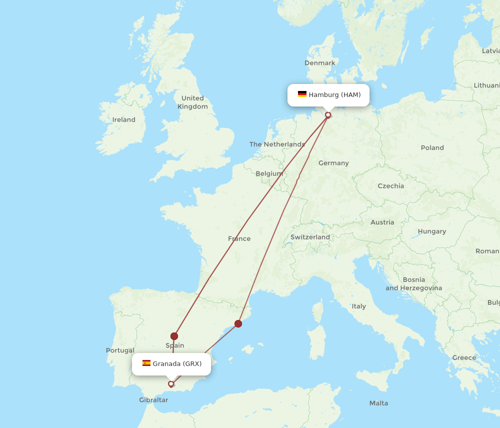 GRX to HAM flights and routes map