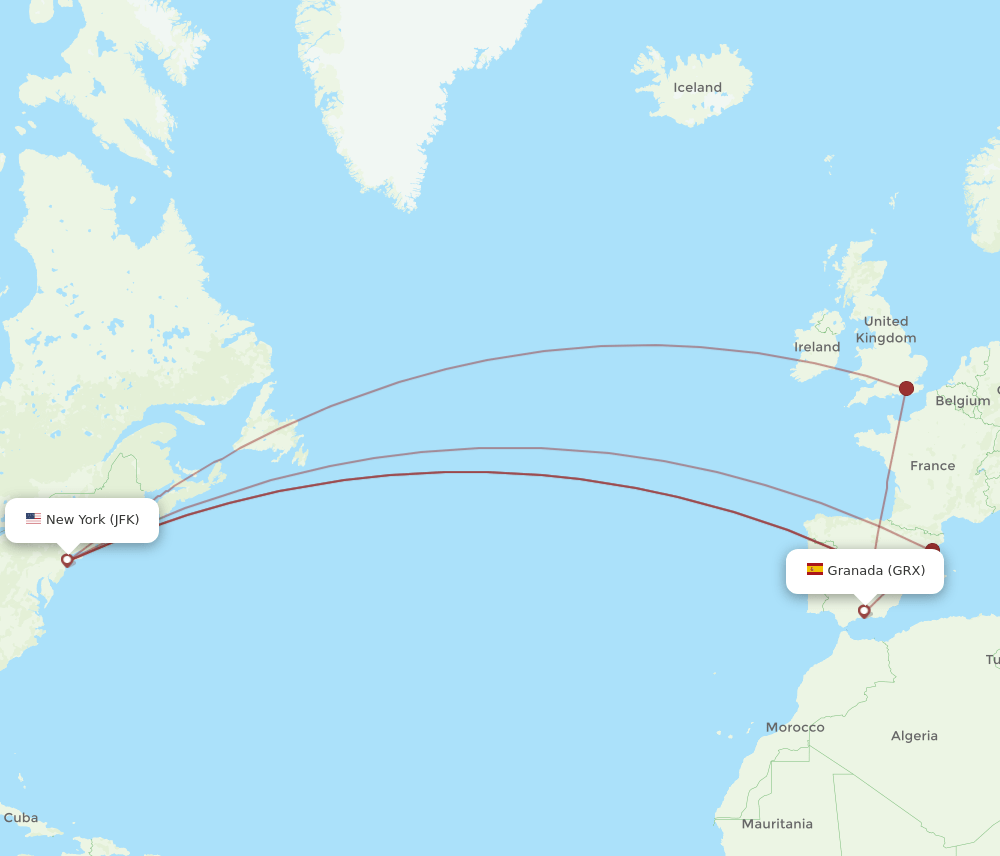 GRX-JFK flight routes