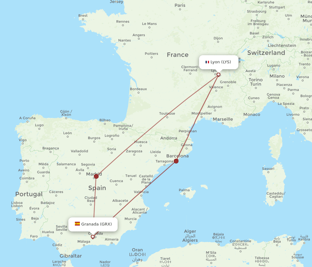 GRX-LYS flight routes