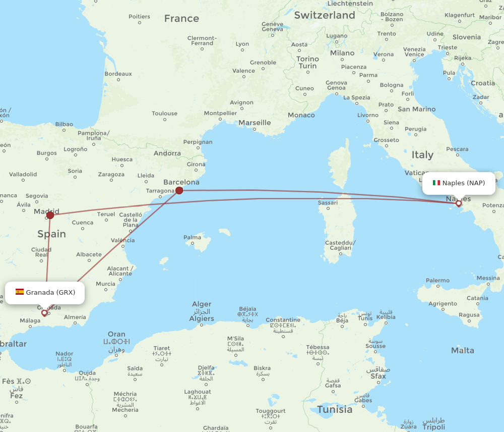 GRX-NAP flight routes