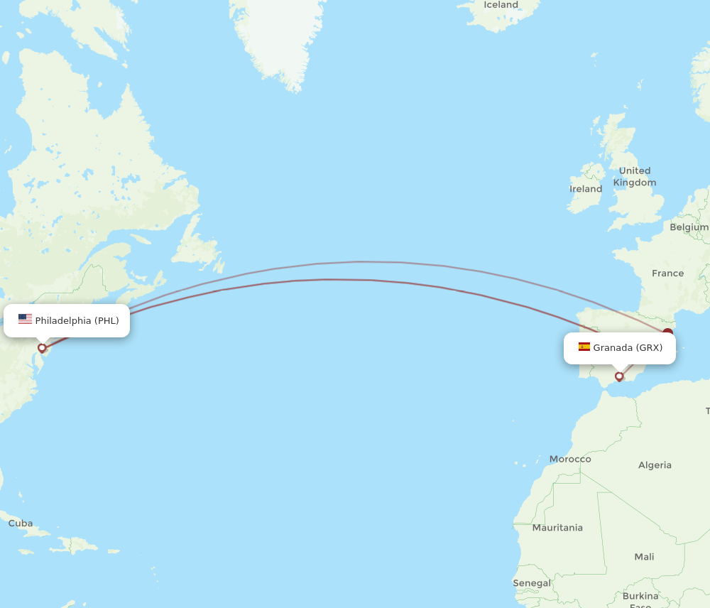 GRX-PHL flight routes