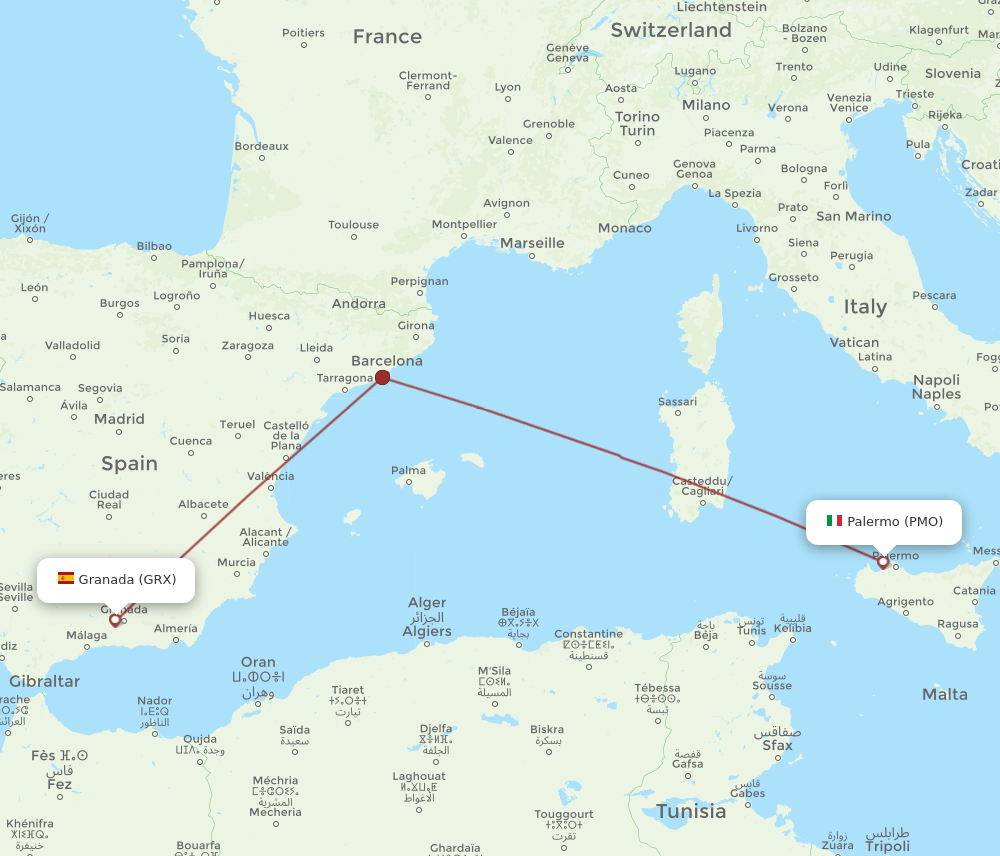 GRX to PMO flights and routes map
