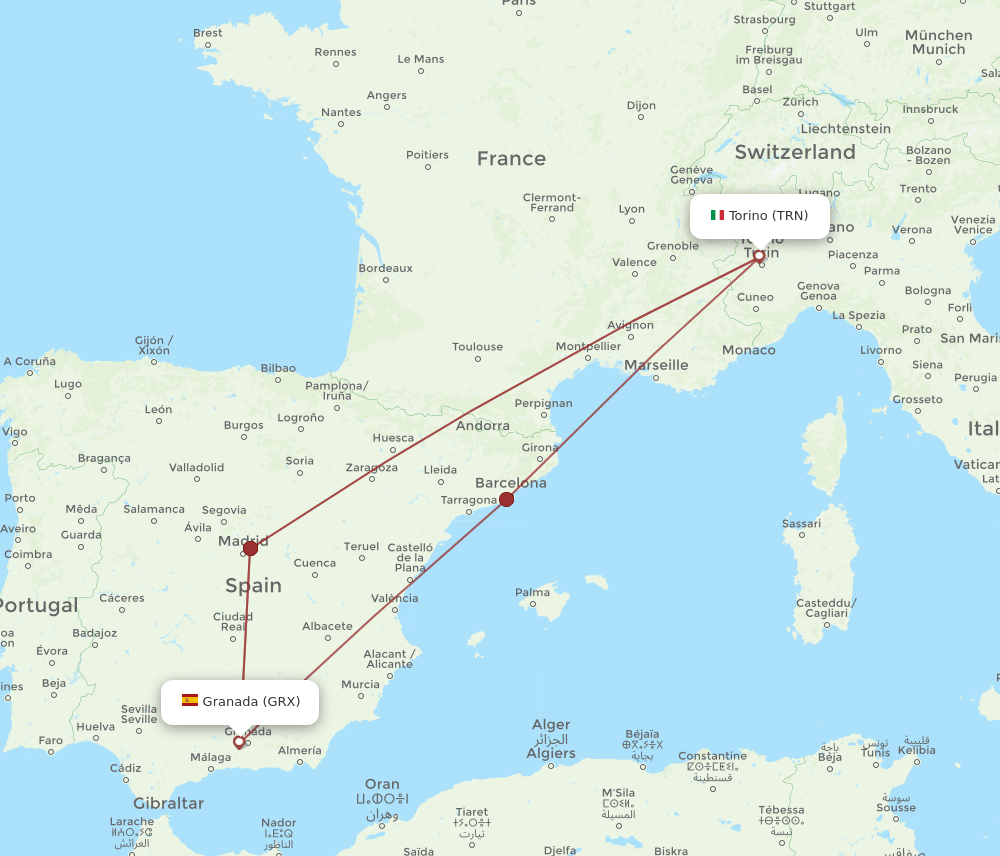 GRX to TRN flights and routes map