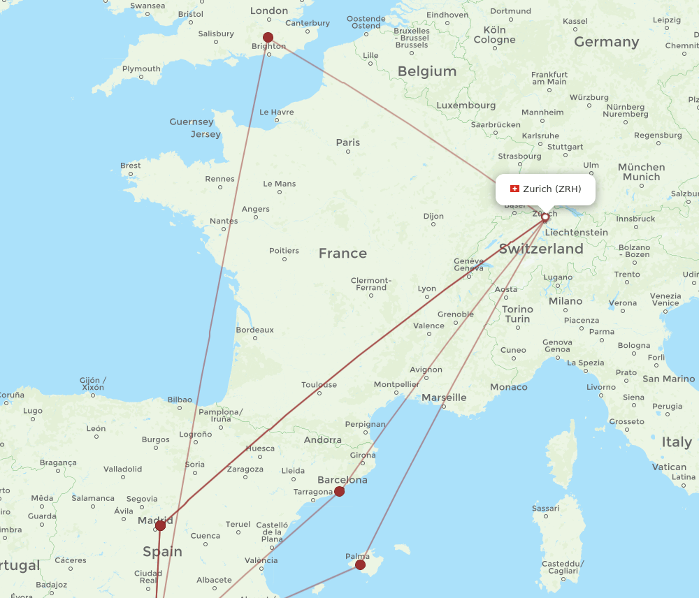 GRX to ZRH flights and routes map
