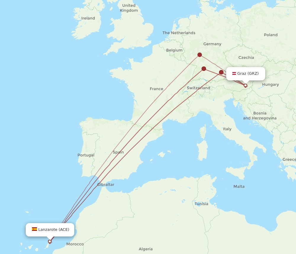 GRZ to ACE flights and routes map