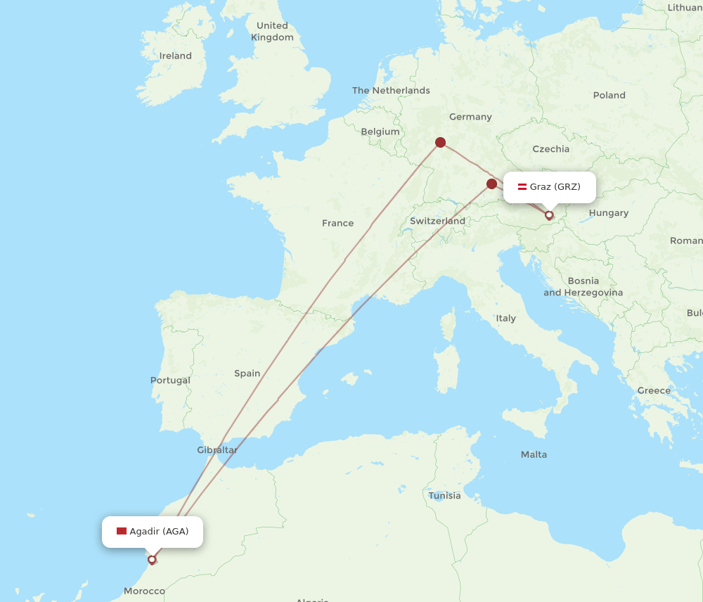 GRZ-AGA flight routes