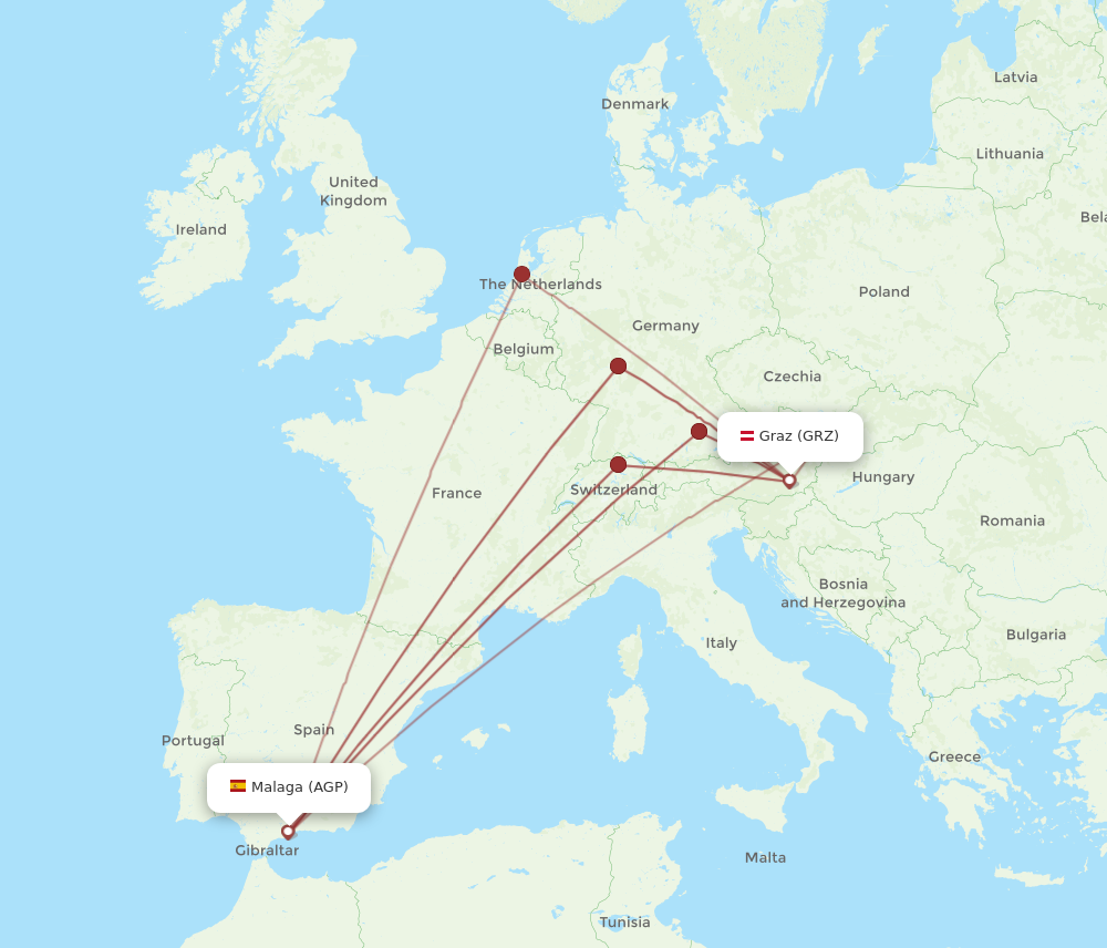 GRZ to AGP flights and routes map