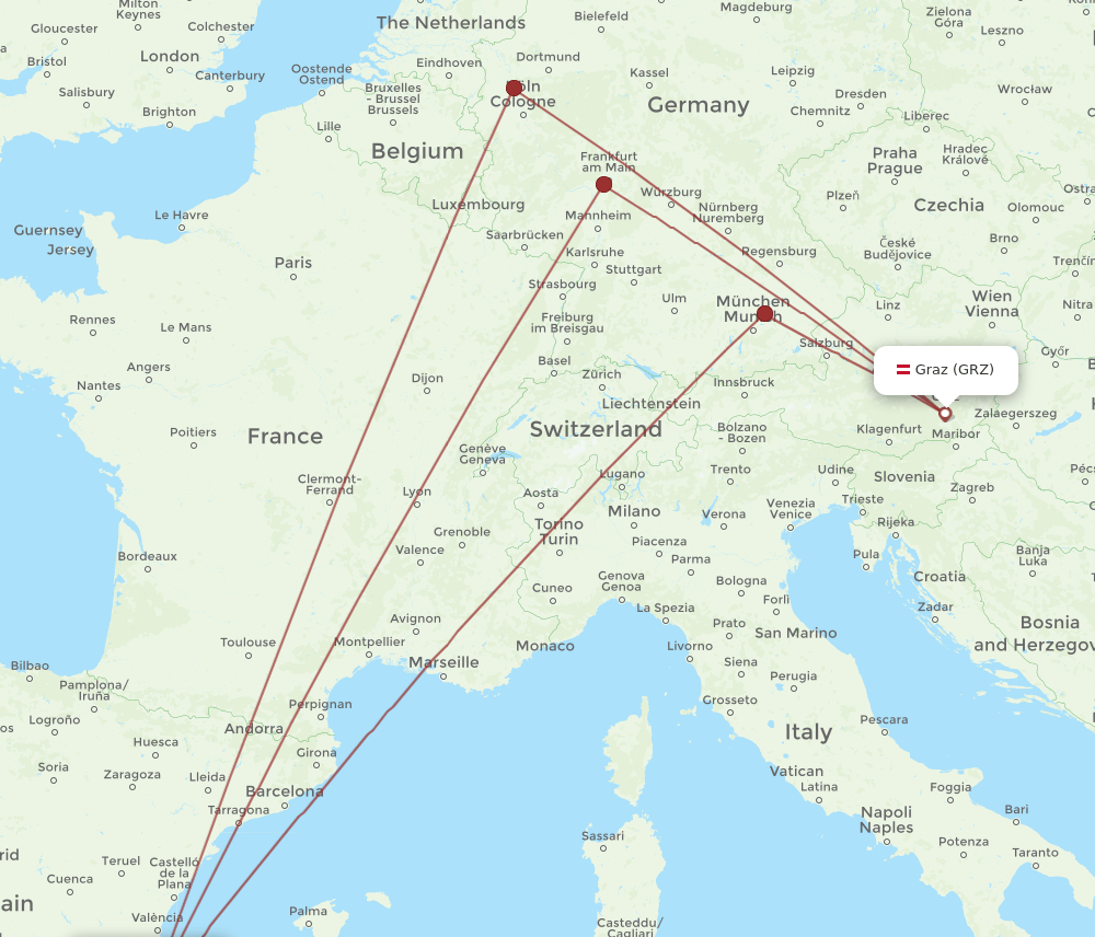 GRZ to ALC flights and routes map