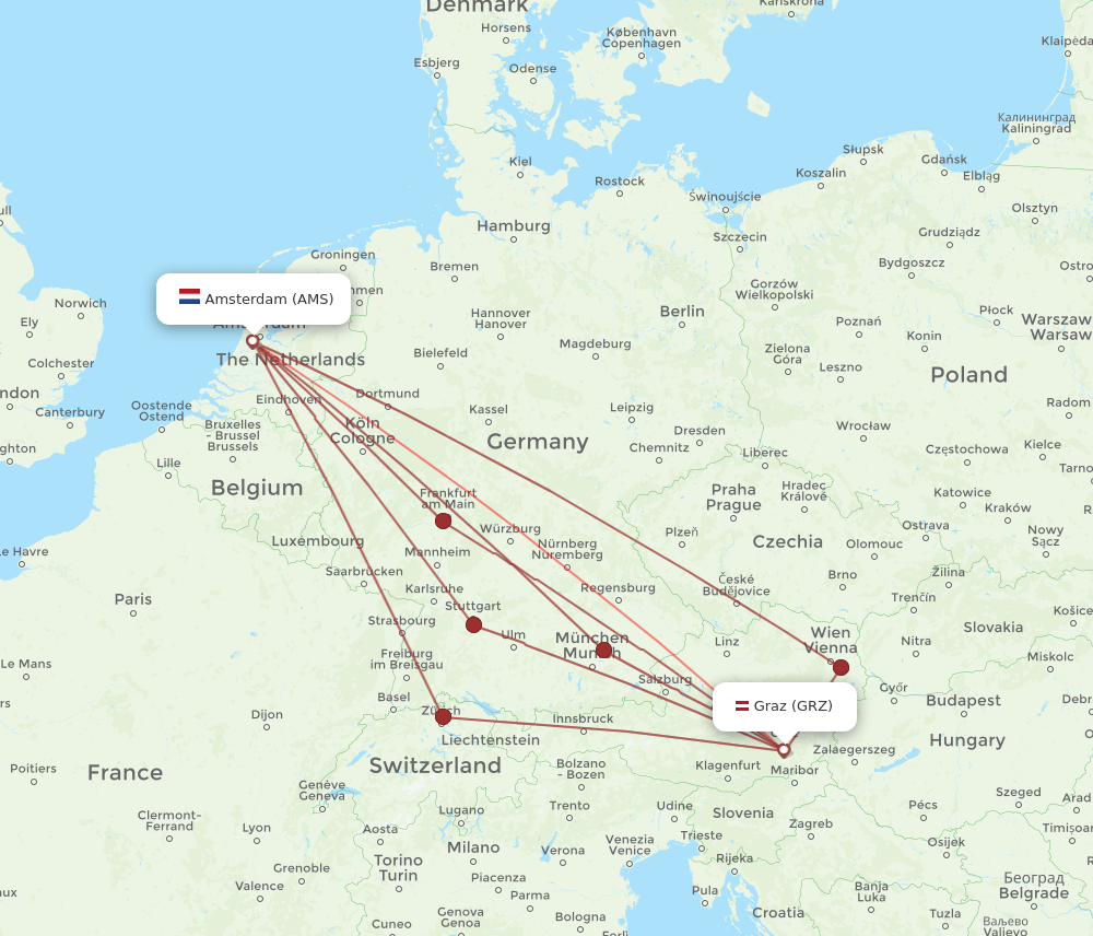 GRZ-AMS flight routes