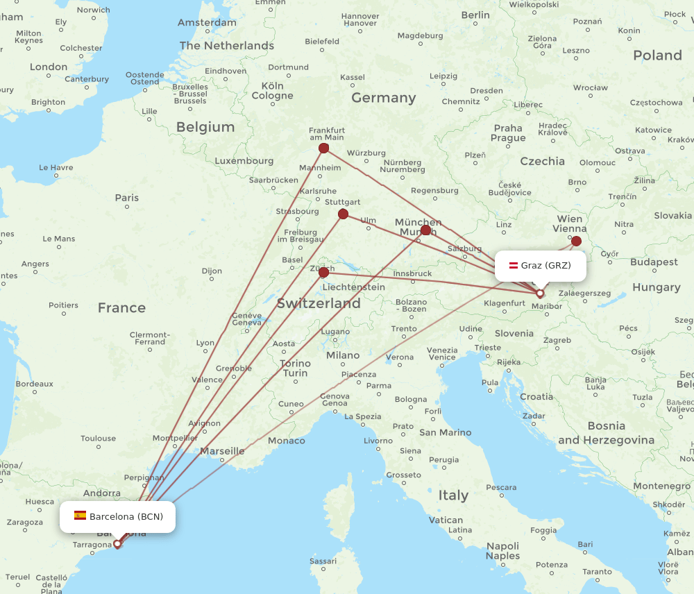 GRZ-BCN flight routes