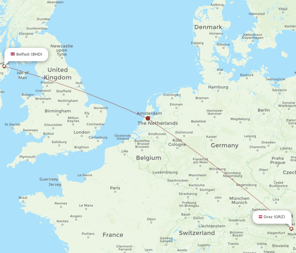 Belfast - Graz route map and flight paths