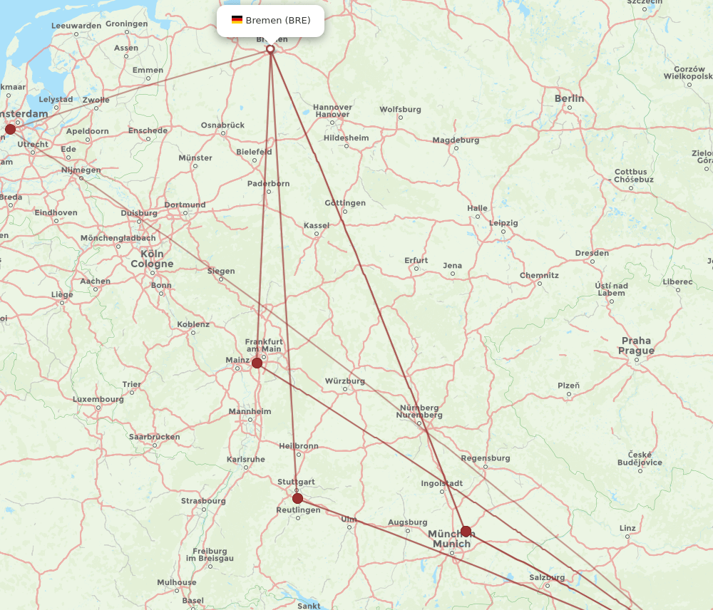 GRZ to BRE flights and routes map