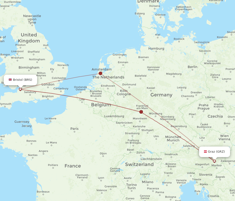 GRZ-BRS flight routes