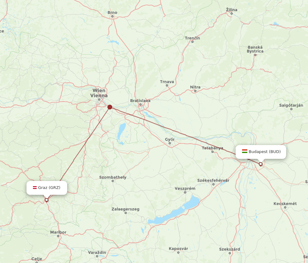 GRZ to BUD flights and routes map