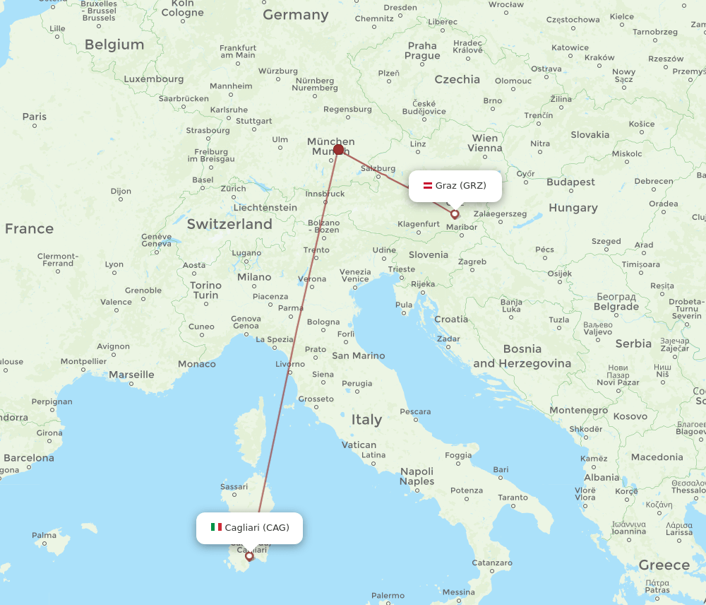 GRZ-CAG flight routes