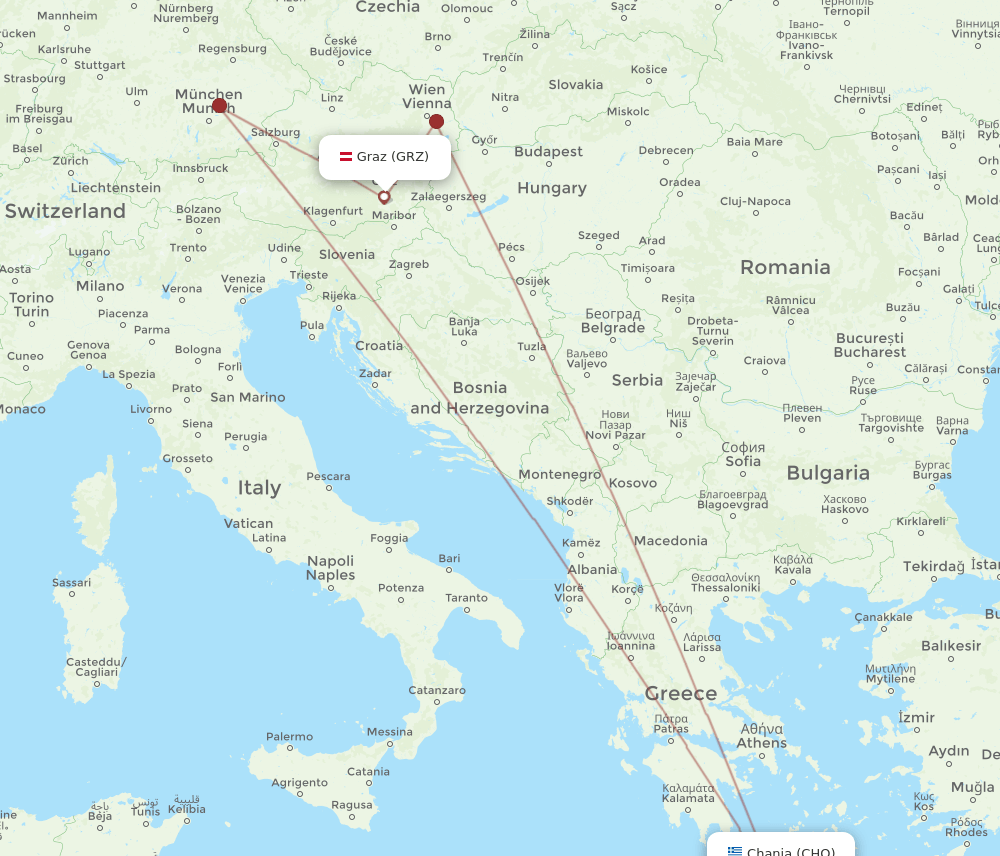 Chania - Graz route map and flight paths