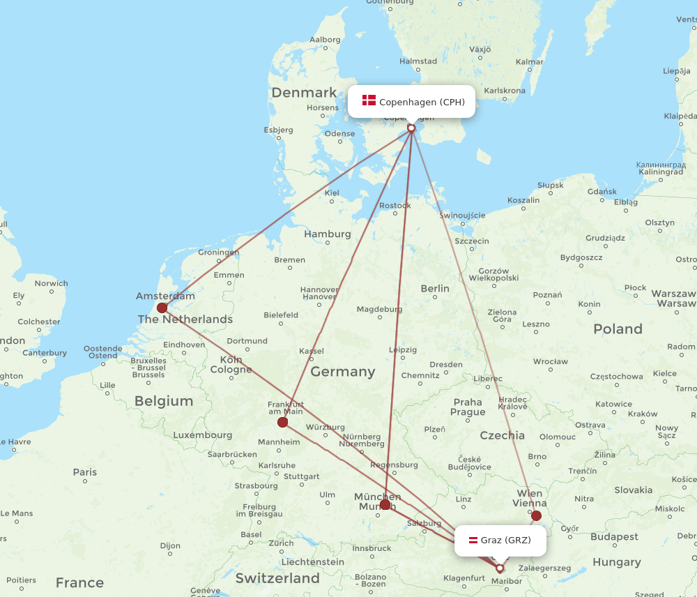 GRZ-CPH flight routes