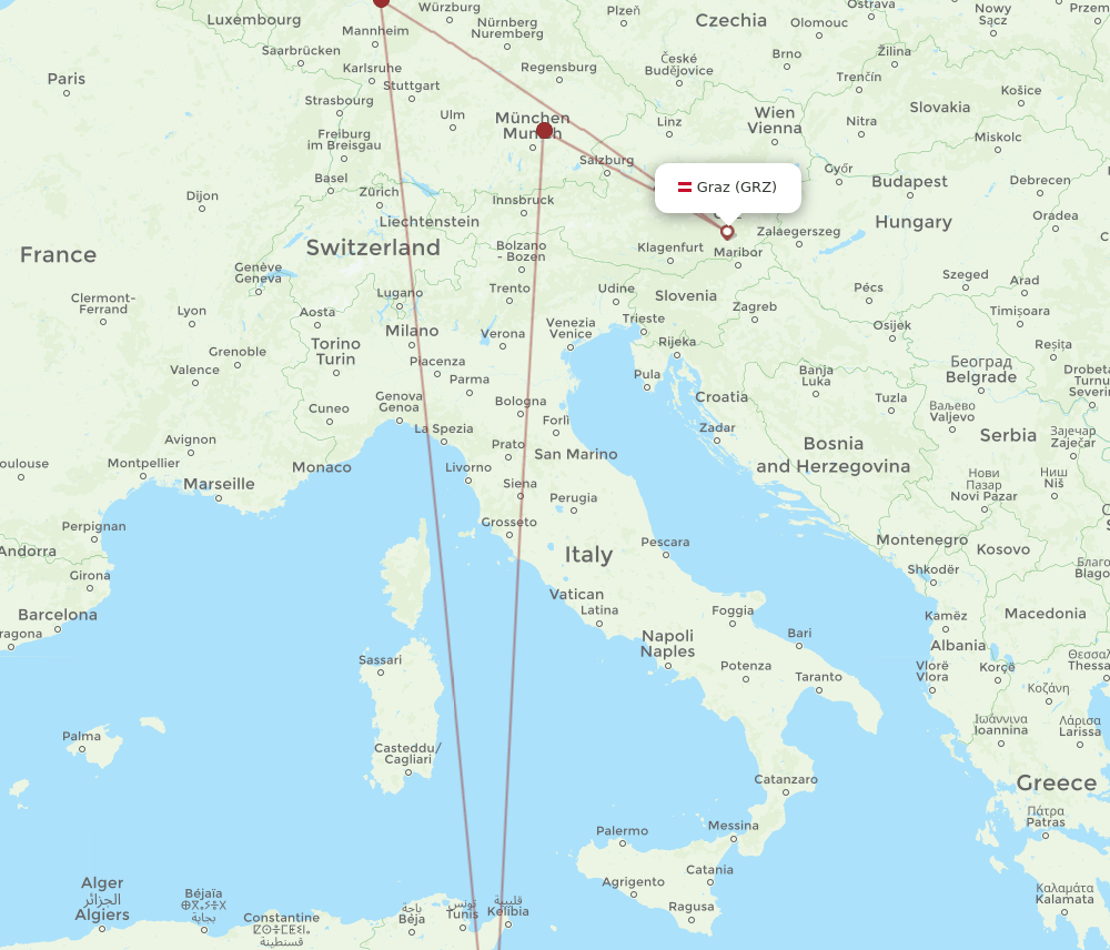 GRZ to DJE flights and routes map