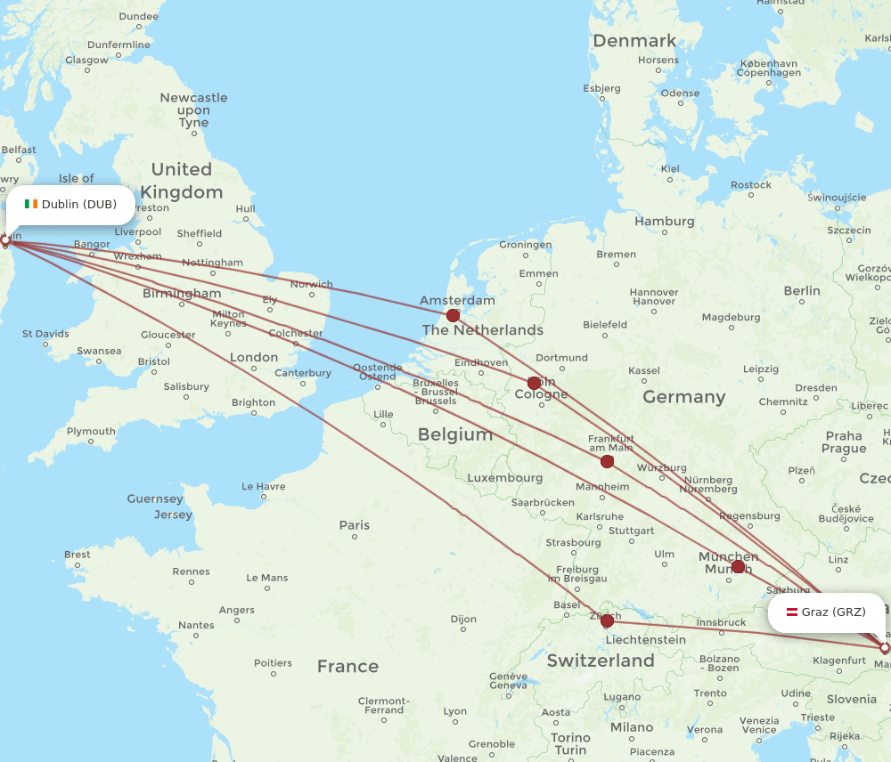 GRZ to DUB flights and routes map