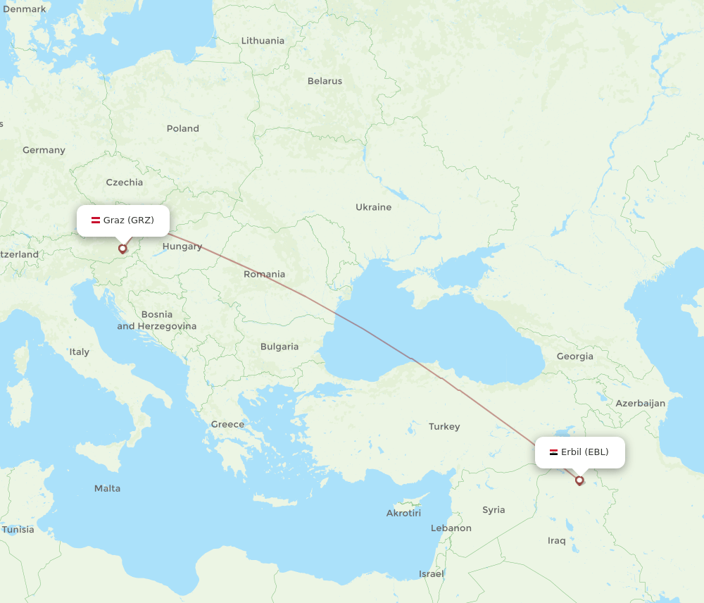 GRZ to EBL flights and routes map