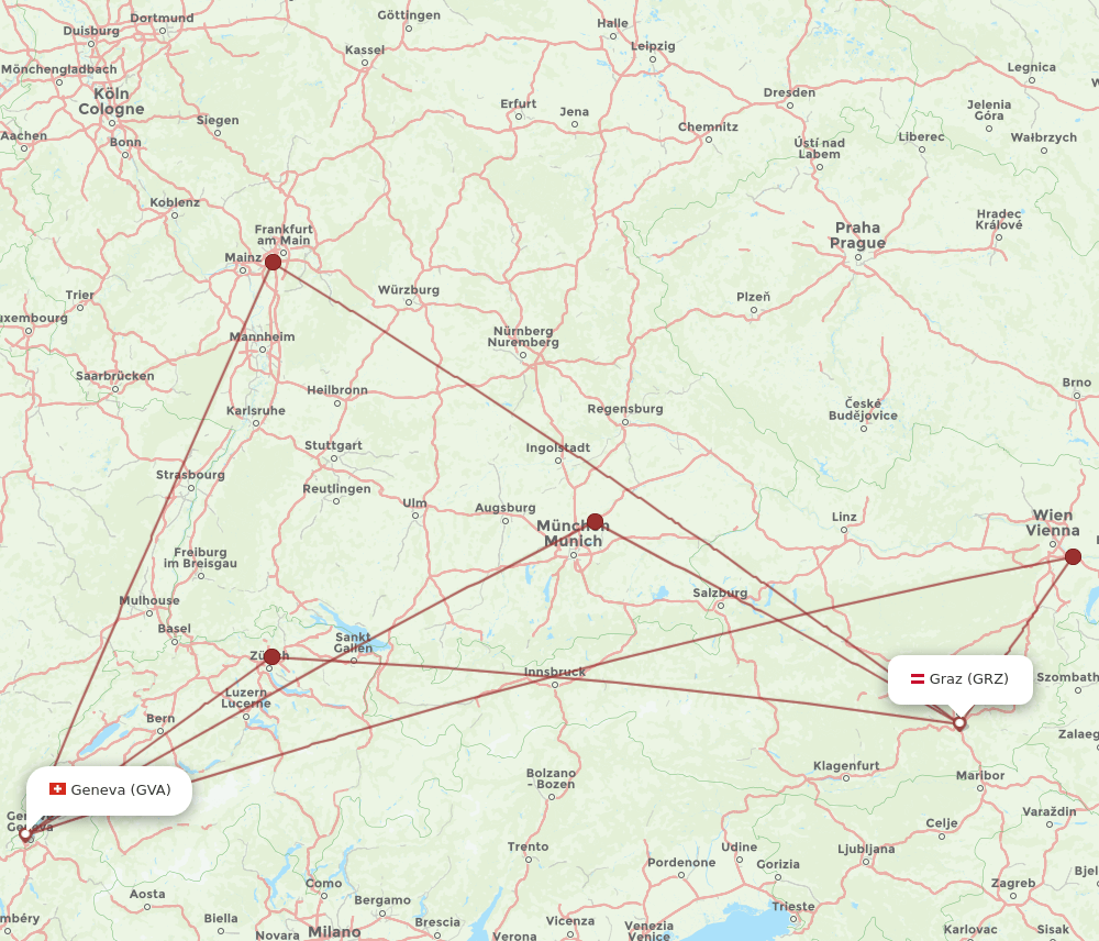 GRZ to GVA flights and routes map