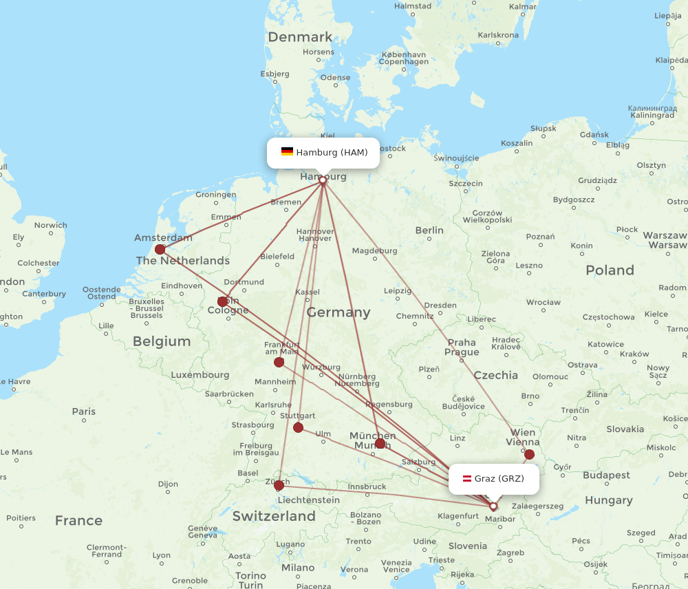 GRZ to HAM flights and routes map