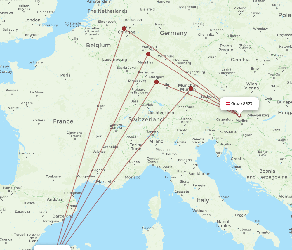 GRZ-IBZ flight routes