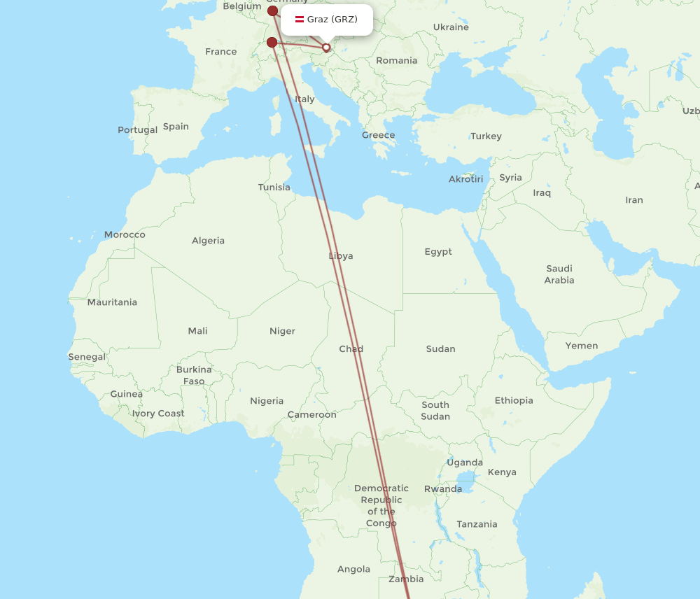GRZ to JNB flights and routes map