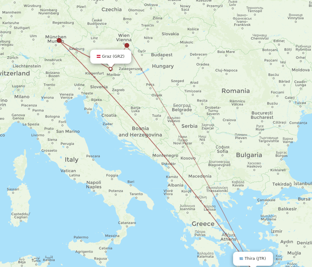 GRZ to JTR flights and routes map